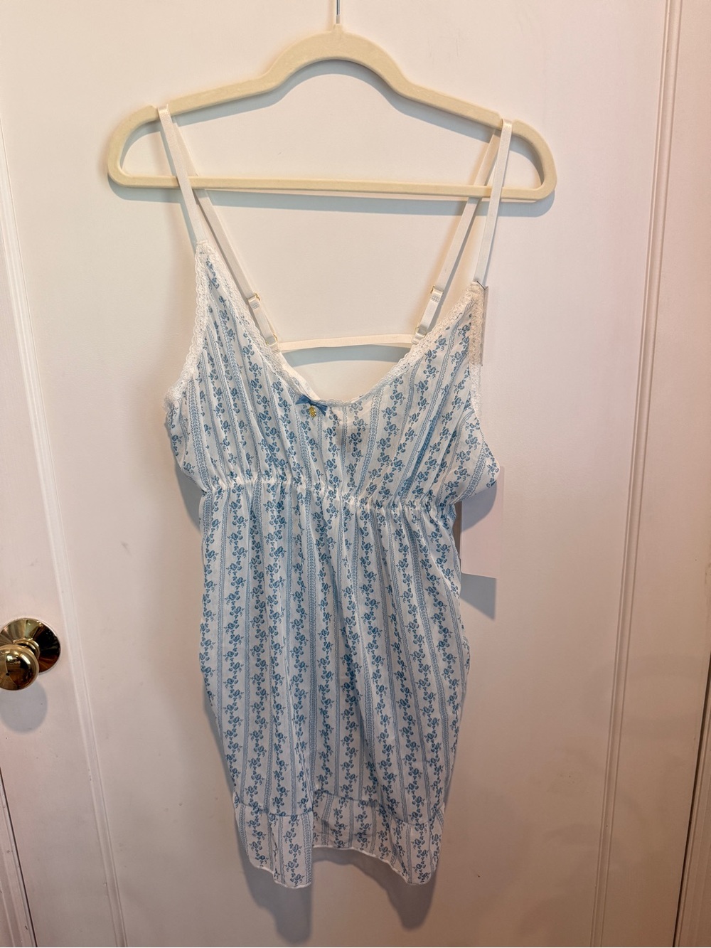 Daisy Fuentes White and Blue Floral Stripe Chemise